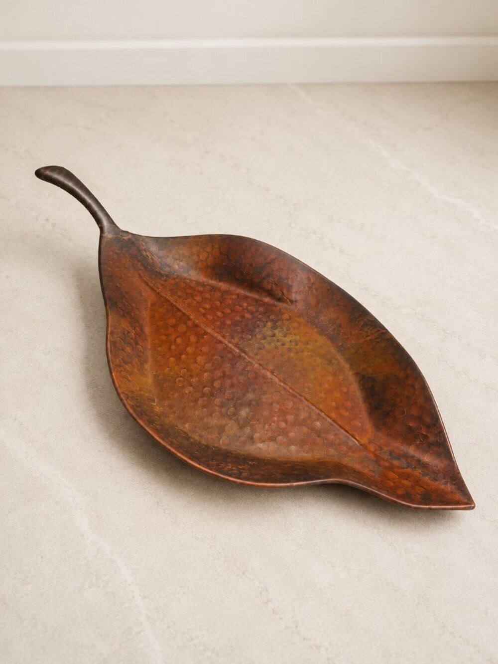 Pier 1 Hammered Metal Leaf Tray Platter 23" Large Botanical Serving Decor